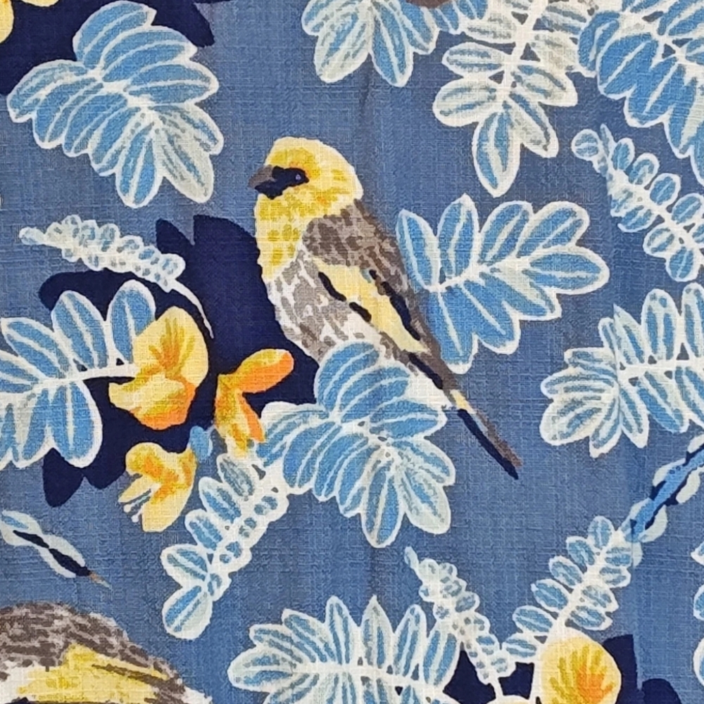 Pataloha Hawaiian Shirt Men XL Blue Tropical Floral Birds Organic Cotton Resort